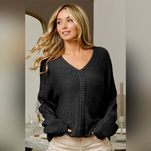 BiBi V-Neck Cable Knit Sweater